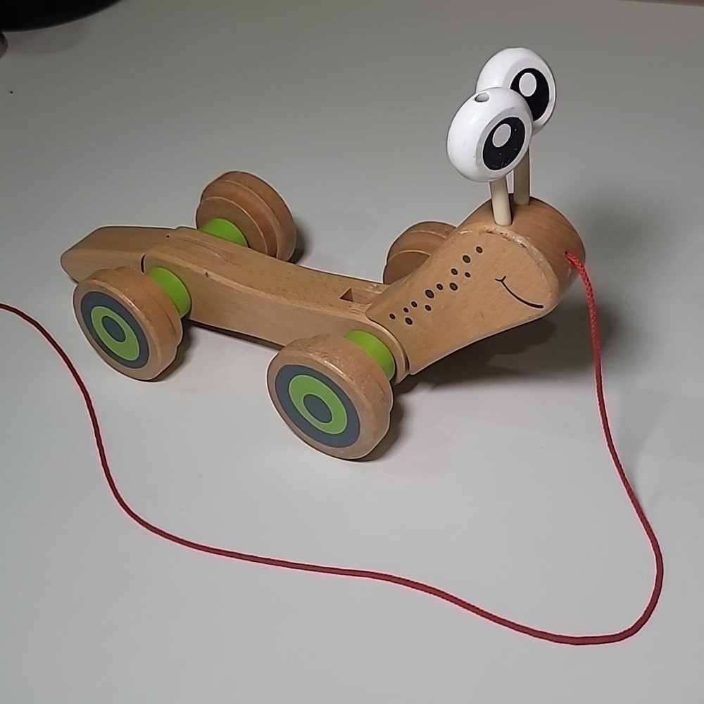 3/$30 HAPE Googly Eye Wooden Pull Toy Slug Snail
